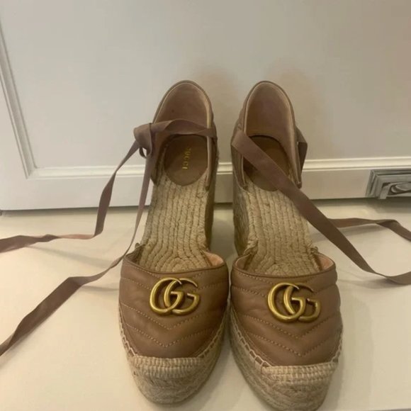 Gucci Marmont Leather GG Platform Espadrille Wedges - Picture 4 of 15